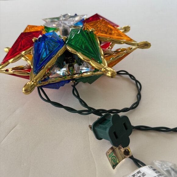 Vintage Multicolor Light-Up Star Tree Topper With Gold Accents Plug-In Cord - Picture 4 of 4